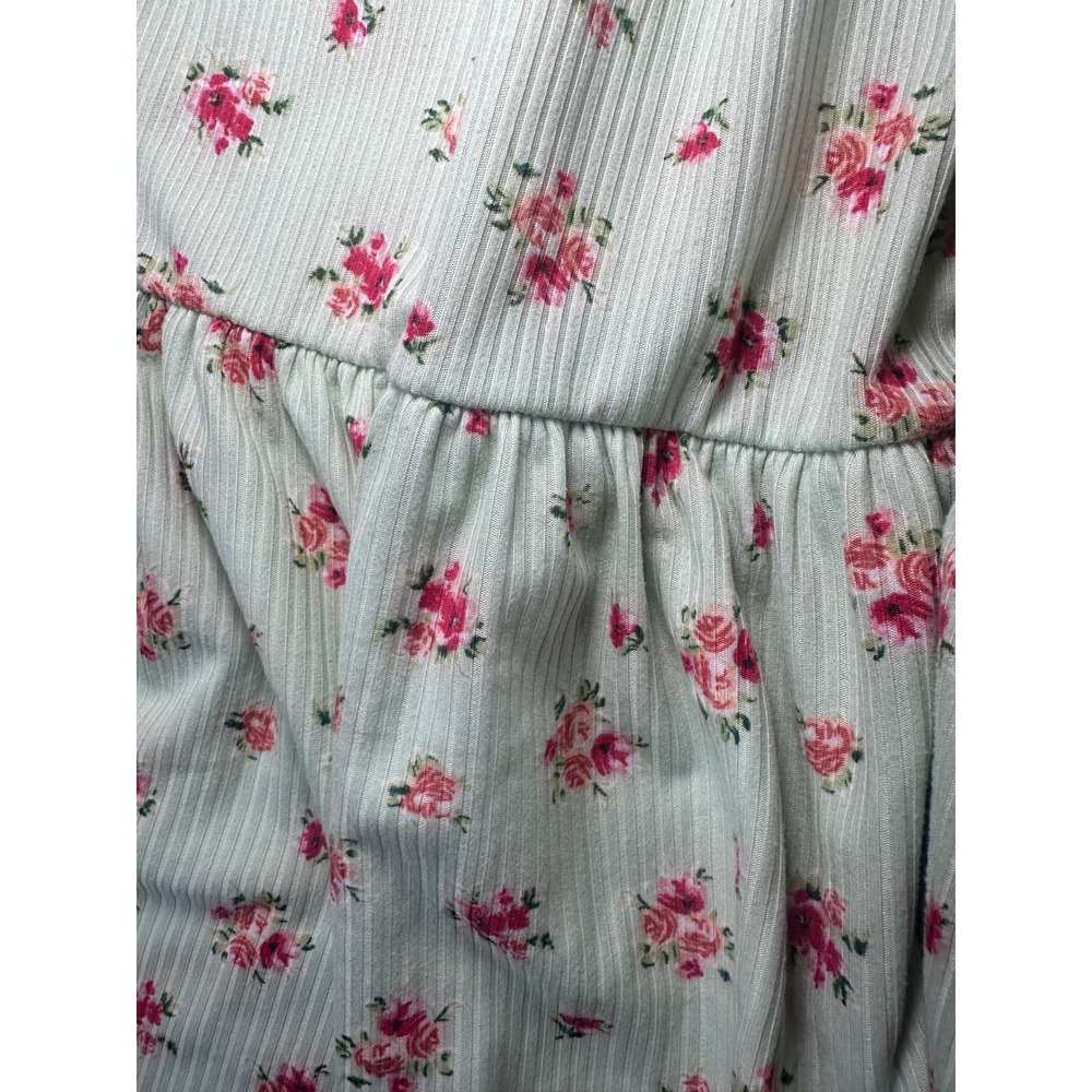 Jessica Simpson Women Floral Ribbed Babydoll Mini Dress Sage Green Pink Rose L - Picture 8 of 12